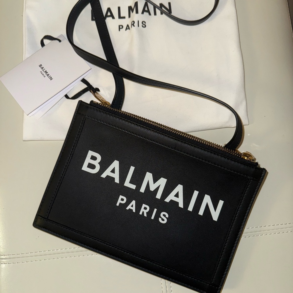 Balmain Black and Gold Logo Crossbody